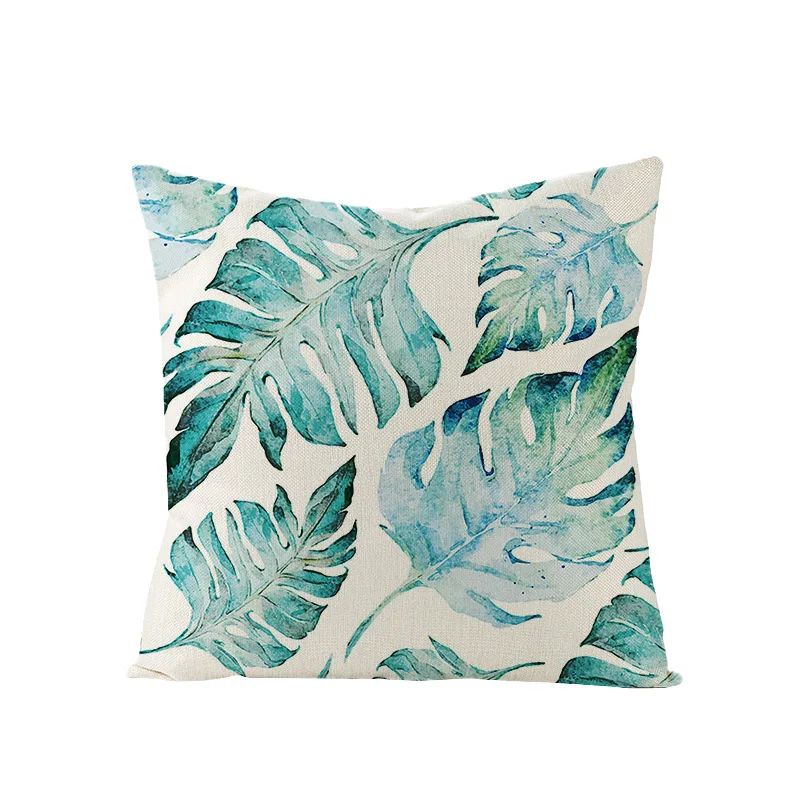 No pillow core Tropical plant rain forest cotton and hemp sofa pillow fresh living room Nordic green flax case with summerwaist