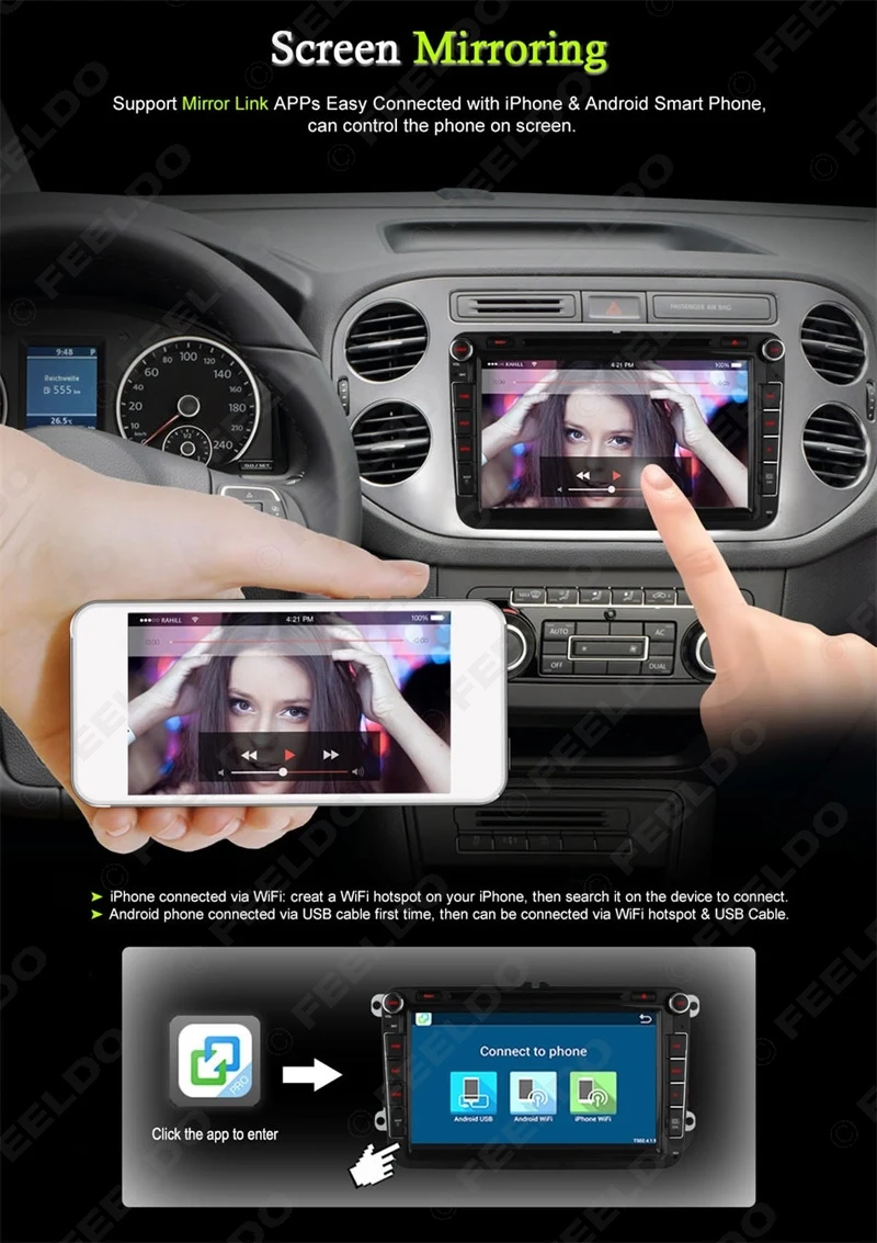Top FEELDO 8inch Android 6.0 (64bit) DDR3 2G/32G/4G LTE Car DVD GPS Radio For VW Sharon/Amarok/Caddy/EOS 17
