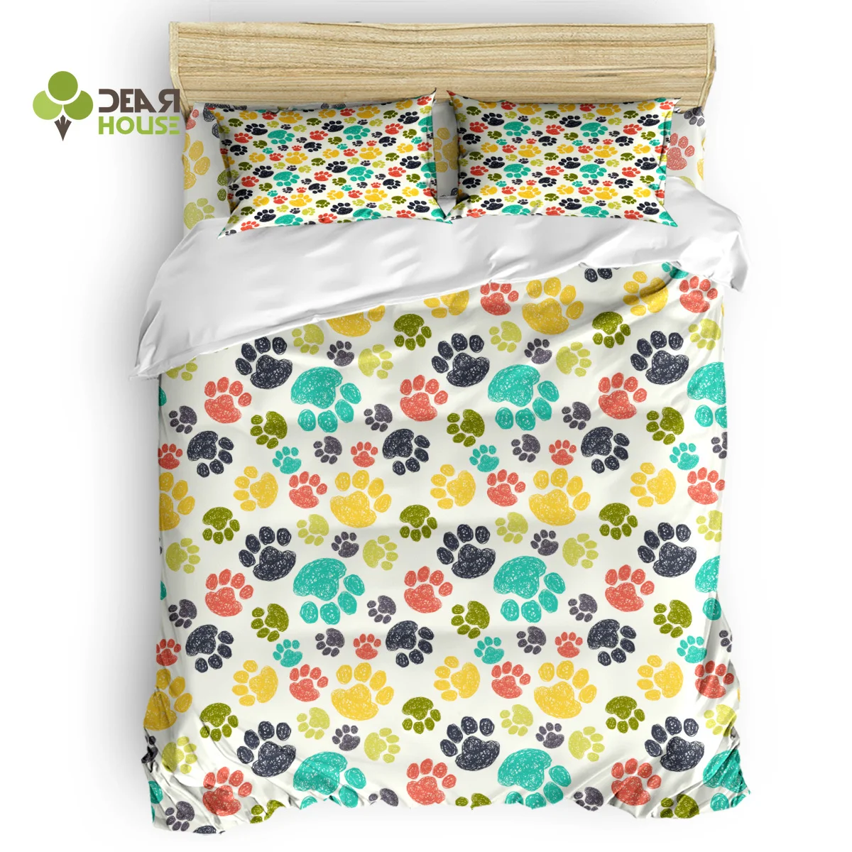 

Dear House Duvet Cover Set Colour Dog Paw Print Duvet Cover 4 Piece Bedding Set