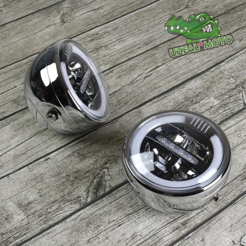 

Plating 6.9 inch Vintage motorcycle Headlight LED modification custom general Daytime running light yellow white Retro headlamp