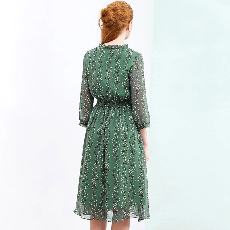 Flash Deals zqIM8 HELIAR 2020 Autumn Womens Chiffon Dresses Green Flower Pattern Draped Leaf Print Dress Casual Knee Pleat Waist Women Dress Flash Deals zqIM8 HELIAR 2020 Autumn Womens Chiffon Dresses Green Flower Pattern Draped Leaf Print Dress Casual Knee Pleat Waist Women Dress