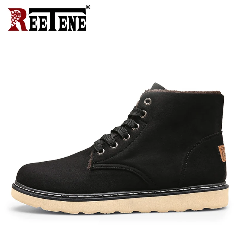 

REETENE Big Size New Men Boots For Men Winter Snow Boots Warm Fur Short Plush Lace Up High Top Fashion Men Shoes Sneakers Boots