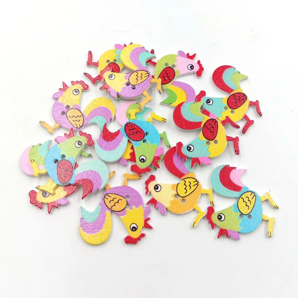 50Pcs Cartoon Rooster Chicken Wooden Buttons 2 Holes DIY Sewing Scrapbook Decor Sewing Decor Fashion 3