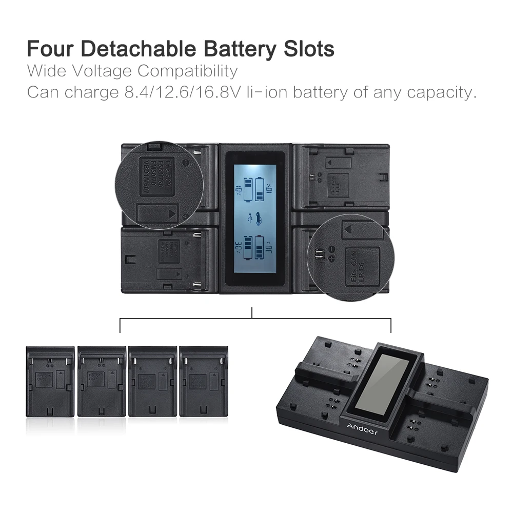 Andoer LP-E6 LP-E6N 4-х канальный цифровой Камера Батарея Зарядное устройство ЖК-дисплей Дисплей для цифровой однообъективной зеркальной камеры Canon EOS 5DII 5diii 5DS 5DSR 6D 7DII 60D 80D 70D