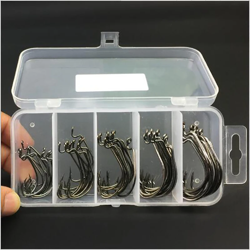 50pcs/set Fishing Hook Fishhooks Box High Carbon Steel 1 2 1/0 2/0