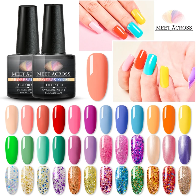 

MEET ACROSS 255 Colors Pure Nail UV Gel Nail Polish Glitter Soak Off UV Lamp Paint Gel Varnish Semi Permanent Nail Gel Lacquer
