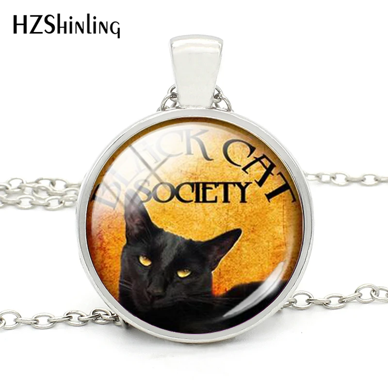 

2018 New Arrival Unique Necklace Glass Dome Silver Bronze Chain Necklace Black Cats Picture Vintage Pendant Necklace For Women