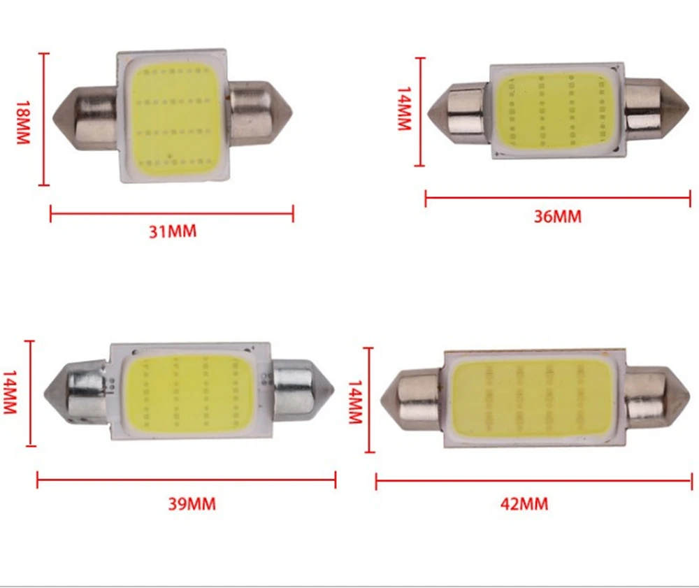 10 шт. белый 31 мм 36 мм 39 мм 42 мм 1 гирлянда из початков Автомобильная Лампа 12 чипов C5W 12 в цветной светодиодный светильник Авто интерьерный купольный светильник для чтения