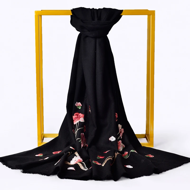 

Winter Embroidery Scarf Wool Women Luxury Wedding Shawls and Wraps for Ladies Pashmina Bride Bridesmaid 100% Wool Scarves