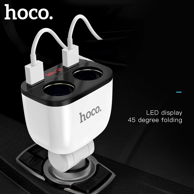 

HOCO 3.1A Dual USB Car Charger LCD Display 2 Socket Cigarette Lighter Fast Charge Car Charger Splitter Plug Adapter for Phone