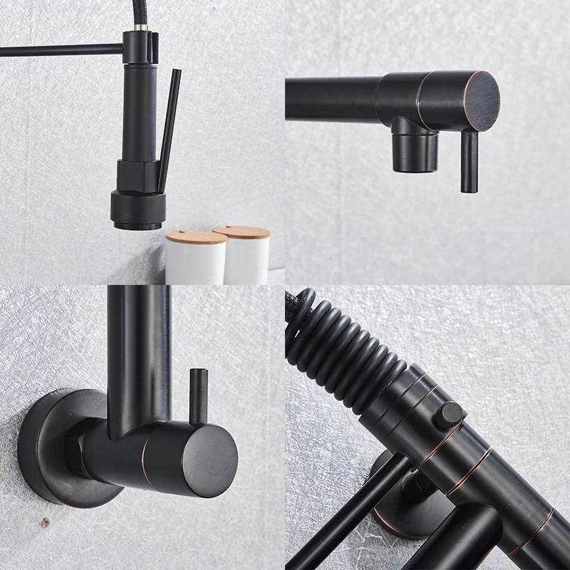  Blackend Wall Mounted Kitchen Spring Faucet Dual Spouts 360 Rotation Single Cold Kitchen Mixer Tap  - 33036047252