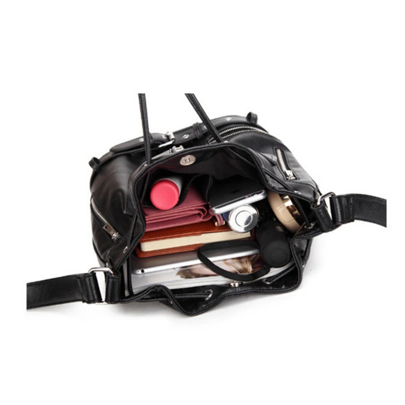 Buyuwant PU Сумка-мешок BW10-BK-csbddb сумка-мешок на шнурке Повседневная сумка через плечо женская сумка в стиле панк готический мешок