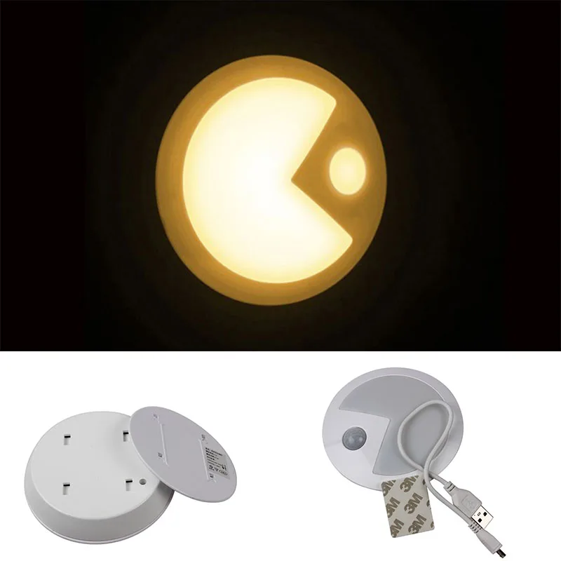 Pac Man Интеллектуальный светодиодный зондирования Night Light человеческого Средства ухода за кожей движения светильник индукции зарядка через USB Инфракрасный Мини коридор настенный светильник - Испускаемый цвет: Yellow light charge