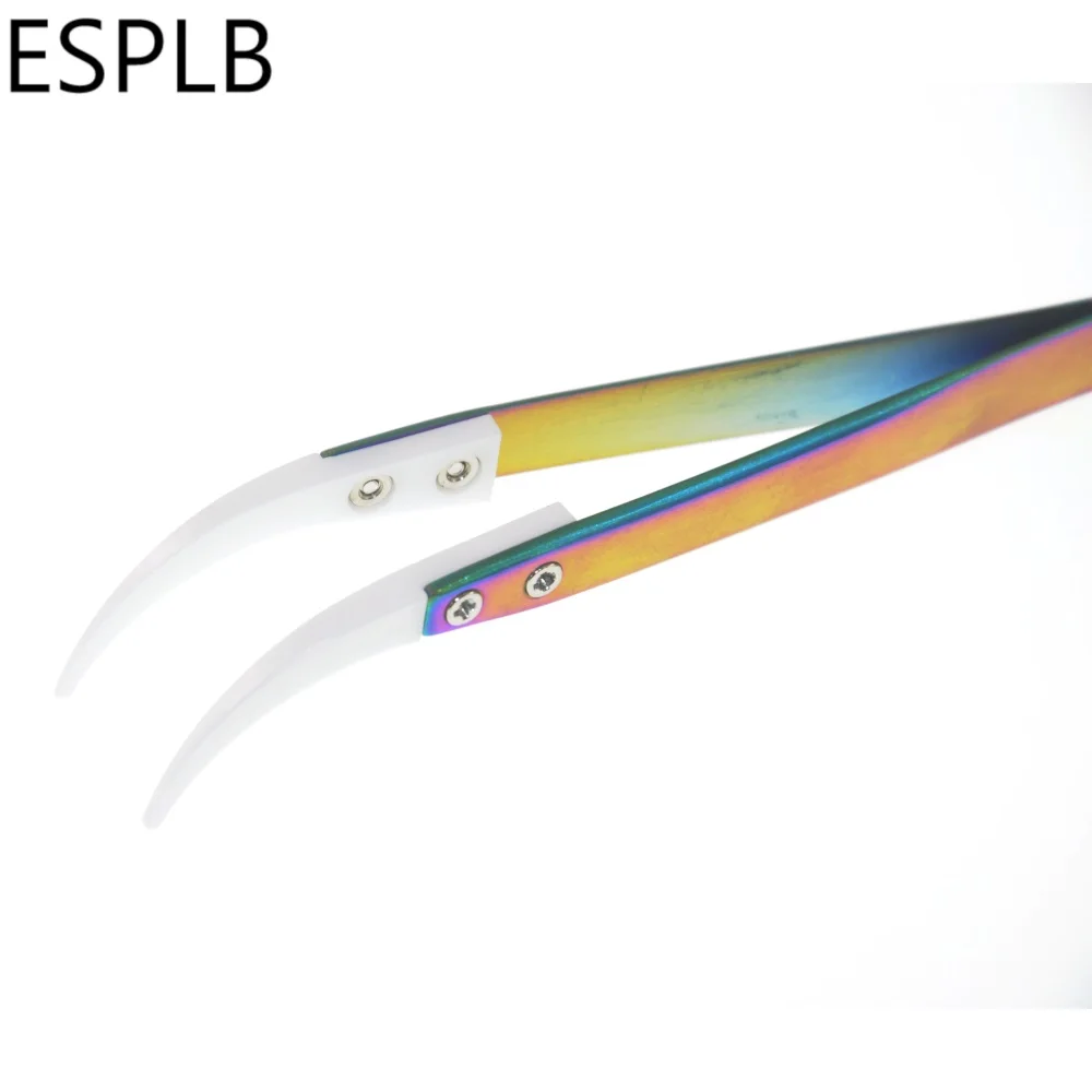 ESPLB Rainbow Ceramic Tweezers Stainless Steel Cigarette Heat Resistant Antistatic Plating Precision Straight Curved Tweezers precision tweezers esd anti static tweezers ceramic tweezers