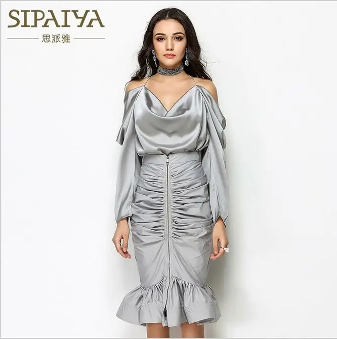 SIPAIYA 2019 новый дизайн корейский сексуальный Для женщин Русалка Юбка Высокая Талия Pleasted оборками ЖЕНСКИЕ НАРЯДНЫЕ юбки Клубные посылка