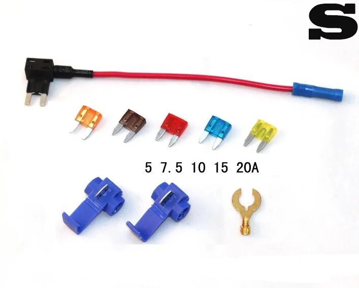 M/S/Mini size Fuse Adapter tap Dual Adapter Holder For Car Auto Truck 5/7.5/10/15/20A fuse+terminal