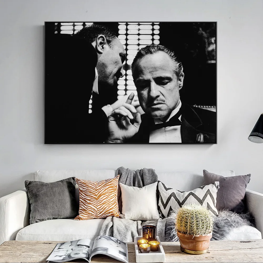 

Godfather Poster Marlon Brando Print Black and White Movies Pictures Walls Art Canvas Painting Frameless Frescoes Mural Movie