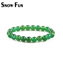 Весело снег зеленый агат 8 мм Бусины браслет для Для мужчин Для женщин Ювелирные украшения
