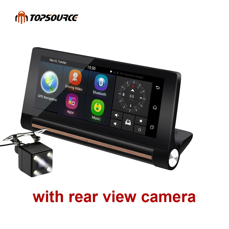 Автомобильный видеорегистратор TOPSOURCE 6,86 дюйма, 3G, gps навигация, 6,86 дюйма, Android 5,0, видеорегистратор с двумя объективами, FHD 1080 p, автомобильная черная коробка - Название цвета: WITH REAR CAMERA