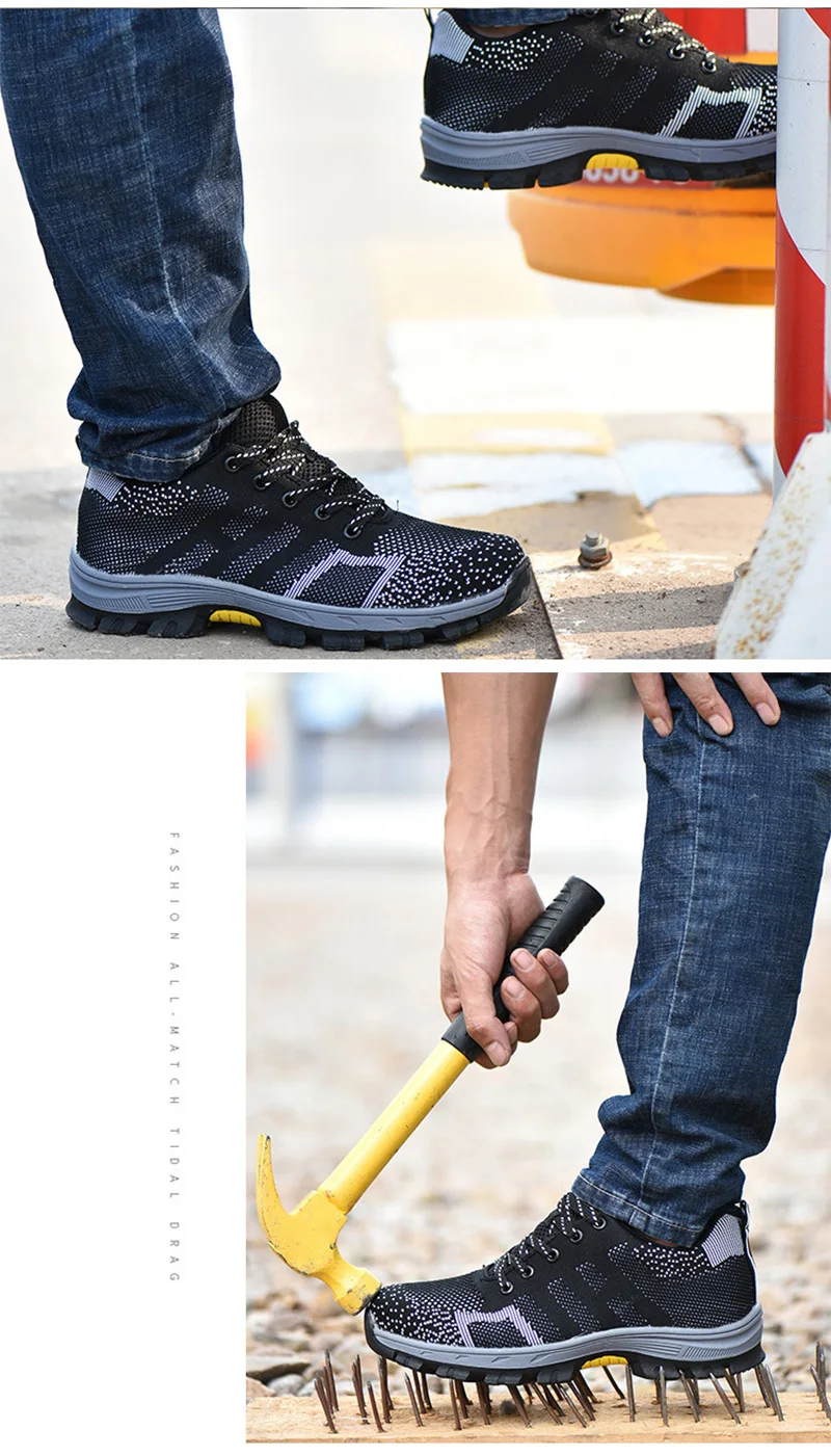 Men's Breathable Steel Toe Cap Safety Shoes Men High Quality Outdoor Antislip Steel Puncture Proof Construction Boots Work Shoes (12)