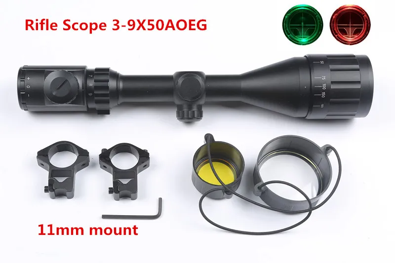 

MIZUGIWA Rifle Scope 3-9X50 AOEG Red Green Illuminated Air Rifle Optics Sniper Sight Riflescope 11mm Mount Rail Hunting Caza