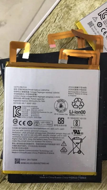 4850 mAh/18.7Wh 3 8 V L16D1P34 сменная батарея для LENOVO TAB4 TB-8504N plus Li-Ion Bateria Li-полимерная |