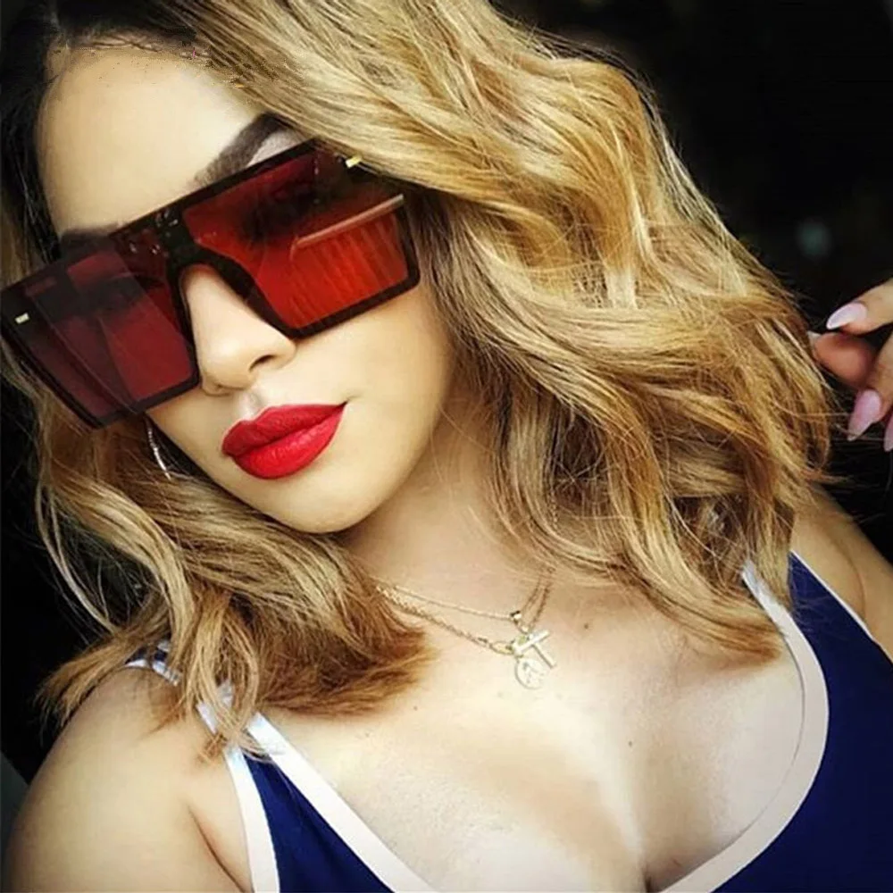 Oversize Square Sunglasses Women Fashion Flat Top Gradient Sun Glasses Men Rimless Large Frame Oculos 2019 New Fashion