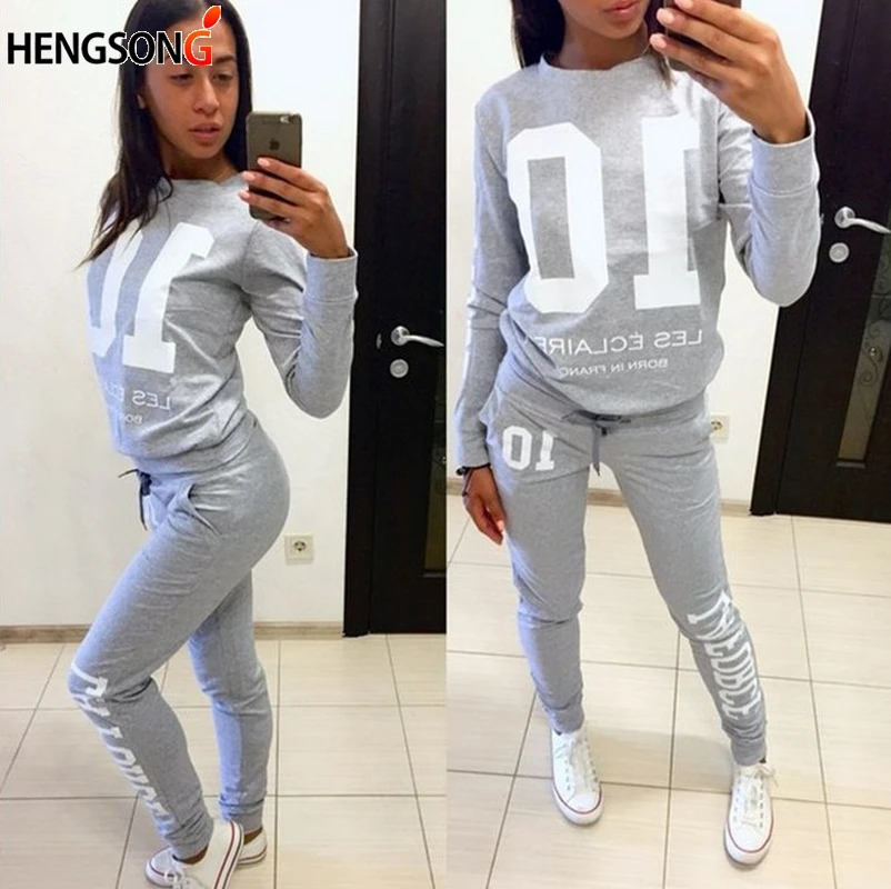 

Autumn Women Running Set Sportswear Letters Hoodies Sweatpant 2 Pieces Sets Women Tracksuits Fitness Sports Set Suit