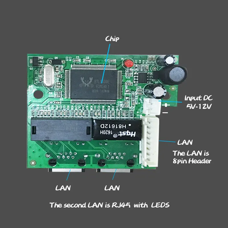 OEM/ODM 3 порта s Ethernet сеть 2 шт. 10/100 Мбит/с RJ45 порт 1 * 8pin головной PCBA плата двухслойная