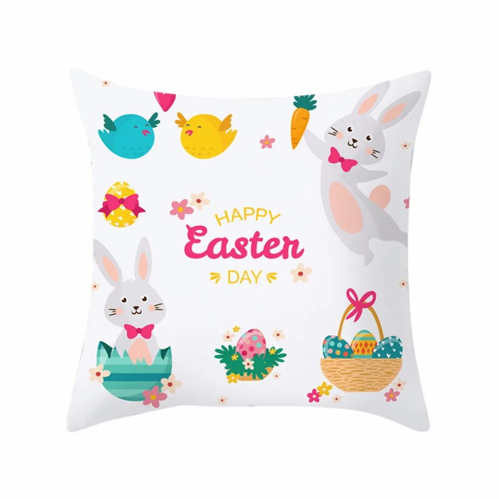 

Pillow Case Cover Square 43cm*43cm Linen Pillow Cases Bedding Easter Rabbit Print Polyester Sofa Car Home Decor L530