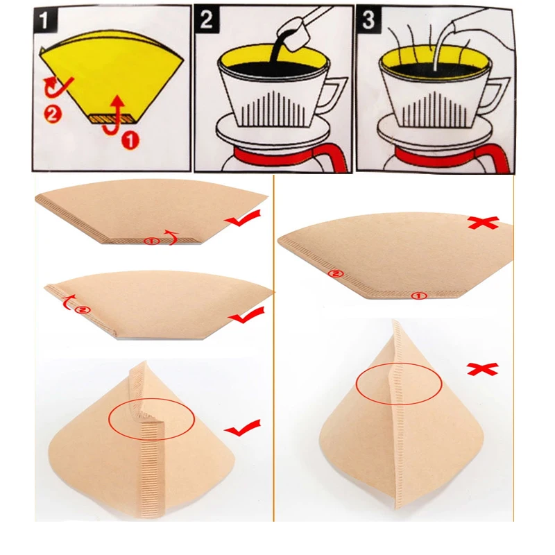 Ручная капельная бумага, фильтр для кофе, одноразовая безопасная кофейная варочная посуда для 102, фильтр для кофемашины, 100 шт