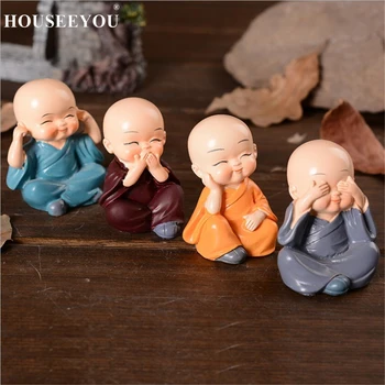 

4Pcs/lot Resin Crafts Gift Lovely Little Monk Sculptures Cute Monks Buddha Statues Creative Buddha Dolls Table Car Decoration
