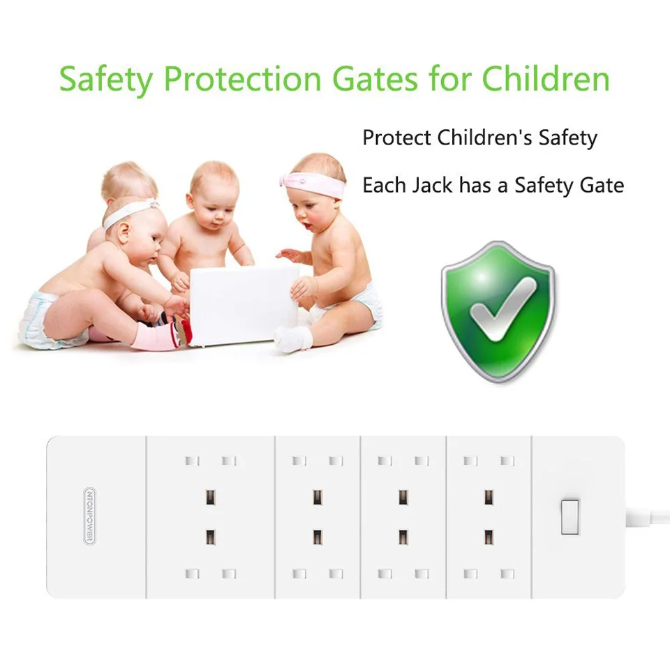 NTON POWER HPC UK Электрический Штекерный разъем USB Power Strip 8 AC 3250W защита от перегрузки 4