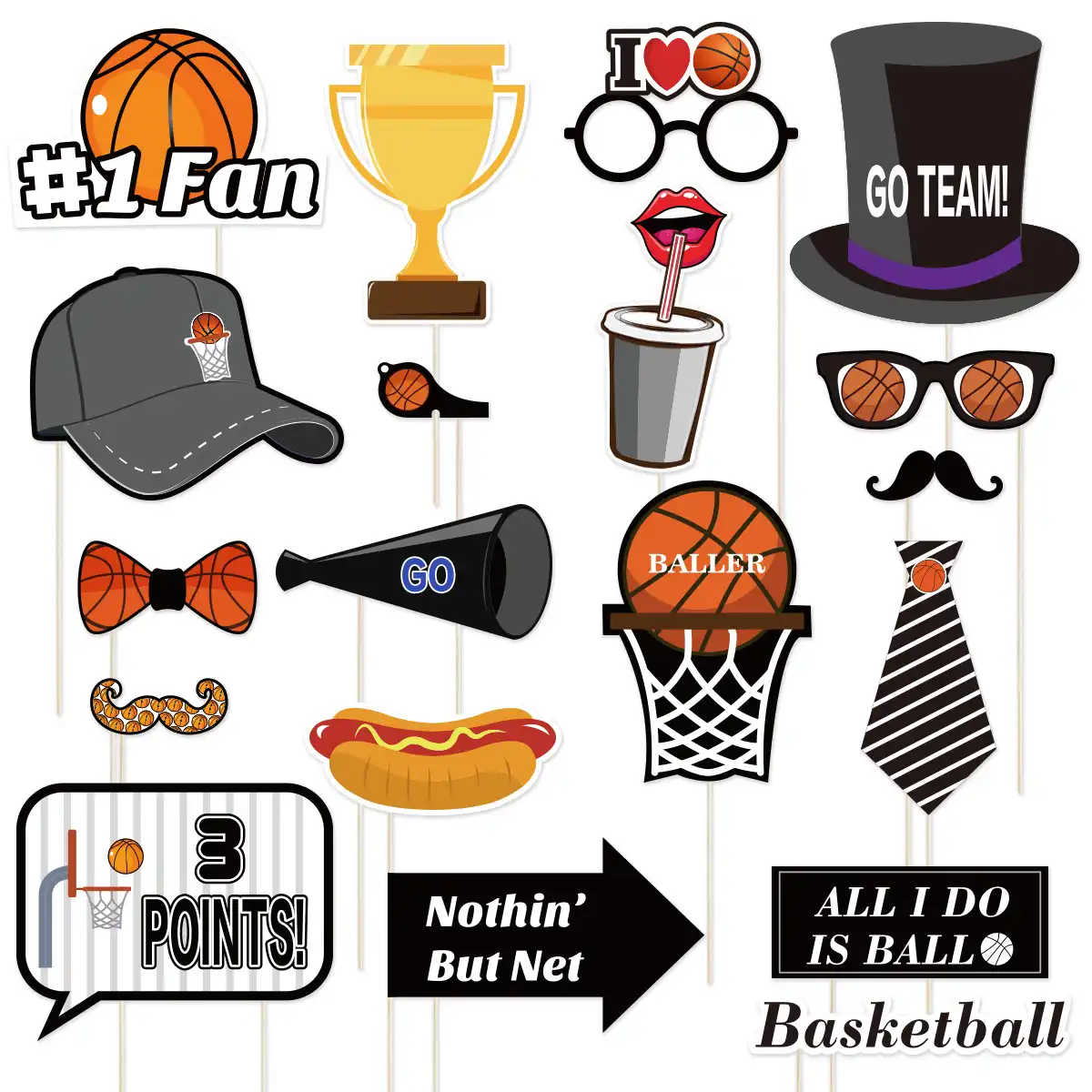 20pcs Basketball Photo Booth Props Sports Party Funny Decoration Tool