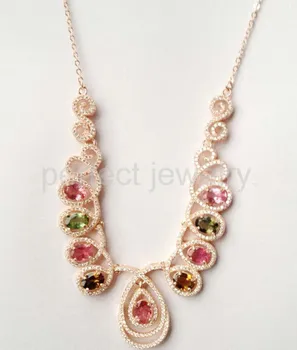 

Natural tourmaline necklace with pendant 925 sterling silver Natural real tourmaline 0.5ct*8pcs,0.9ct*1pc gemstone #BL15050803