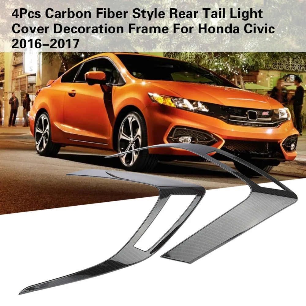 

4Pcs Carbon Fiber Style Rear Tail Light Cover Decoration Frame For Honda Civic 2016 2017 Car Stickers