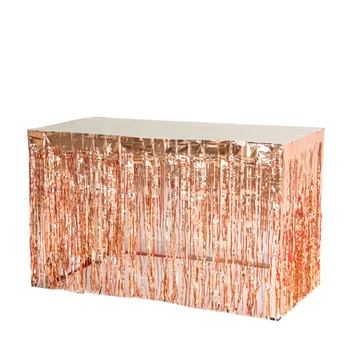 

1pc 29*108 inch Rose Gold Tinsel Table Skirt Metallic Foil Fringe Table Curtain Tassel Garlands Wedding Birthday Shower Decor