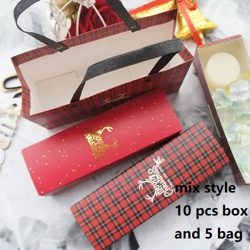 Новинка 21,5*7*5 см 10 шт Рождество Золотой Лось клетчатая бумага коробка как макароны печенье шоколад День рождения подарки держать упаковку - Цвет: Многоцветный