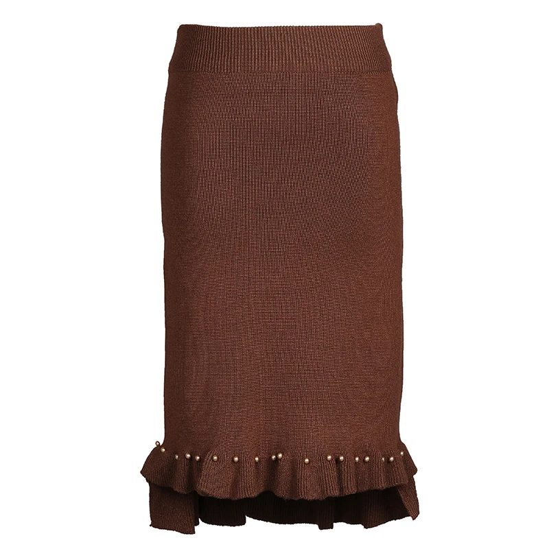 ShejoinSheenjoy Split Ruffles Hem Knitted Midi Women Skirt Beading High-Waist Autumn Winter Skirts Womens Bodycon Students Skirt (15)