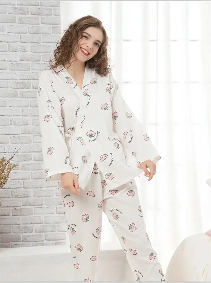 Милая повседневная домашняя пижама для беременных, Одежда для беременных, осенне-зимнее хлопковое Грудное вскармливание, домашняя одежда - Цвет: Strawberry print