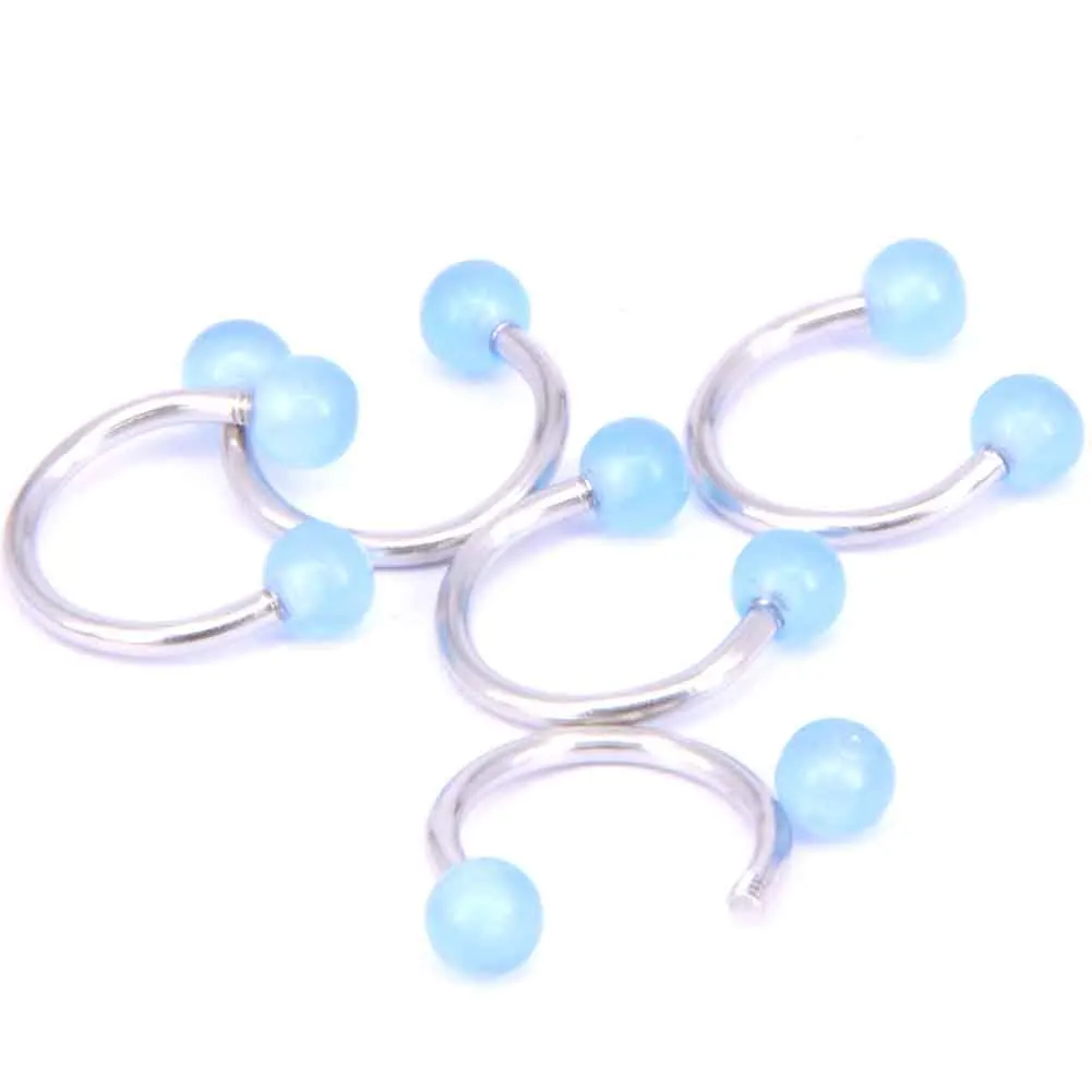 2Pcs Glow In Dark Ball Piercing Nose Ring Ball Horseshoe Circular Ring
