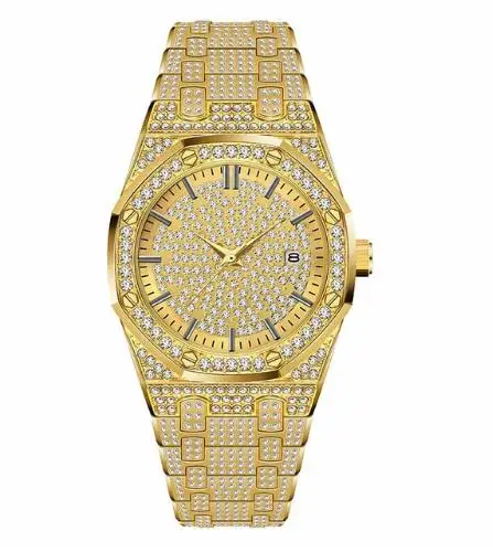 Человек часы Мужские лучший бренд класса люкс мода алмаз Японии кварцевый механизм Золото Нержавеющая сталь 30 м водонепроница - Цвет: Золотой