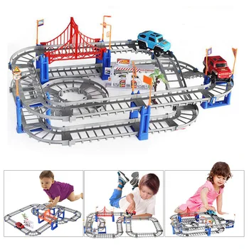 

2017 New creative DIY track car assembly electric speed track puzzle car gift kids children's toys