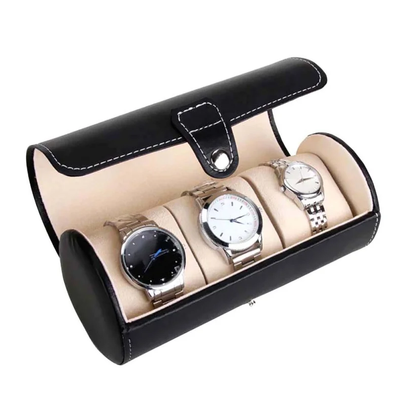 

outdoor travel Watch Case Gift Box Roller Case 3 Slots Wrist Watch Bracelet Necklace Leather Jewelry PU Box Travel Bag