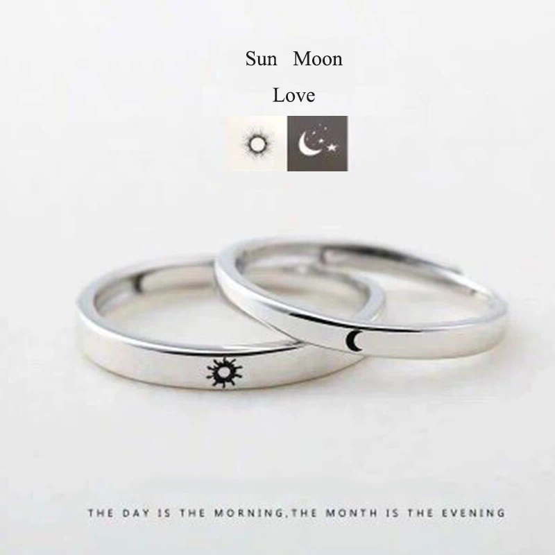 Qevila Fashion Silver color Ring Simple Style Moon Sun Love Adjustable Plate S925 Couple Rings For Girls Boy Best Friend Jewelry (8)