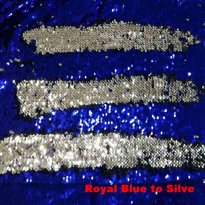 B · Y 1 ярд Королевский синий до Серебряный Реверсивный Русалка Рыбная чешуя блестящая ткань для платья Подушка одежда фон