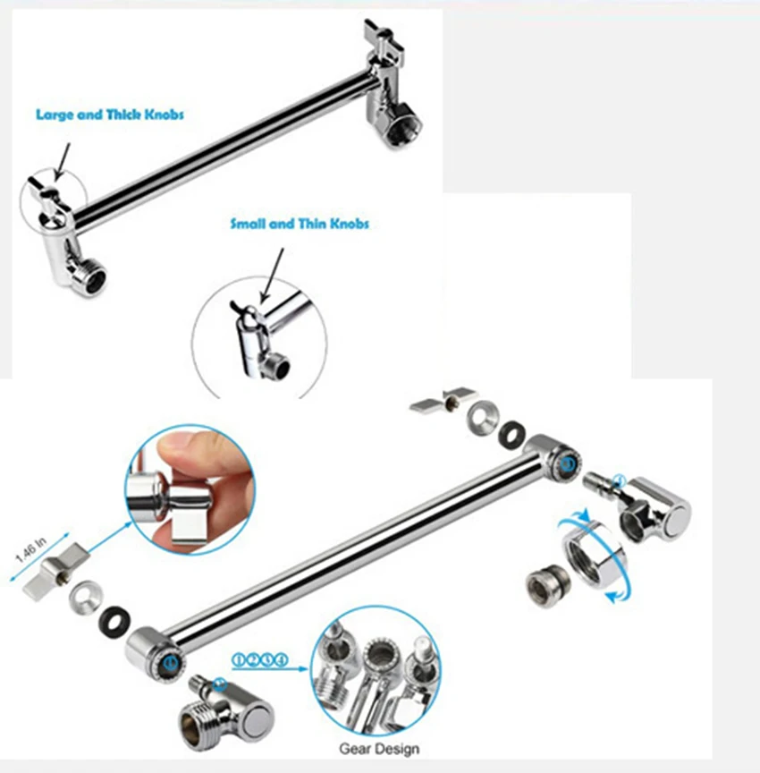 1" медный соединительный стержень для душа, регулируемый локоть, вращающийся кронштейн для душа с зубчатым удлинителем, аксессуары для ванной комнаты