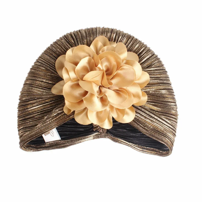 Хиджабы для женщин-мусульманок аксессуары для волос для женщин эластичный ободок тюрбан кепки хлопок цветок платок банданы мужчин шляпа головные уборы - Цвет: Золотой