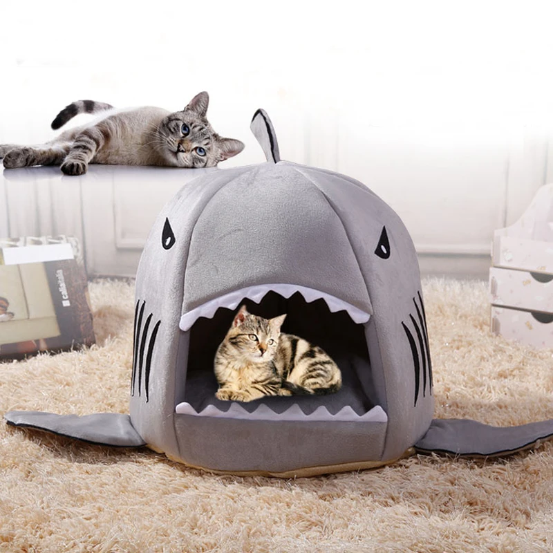 

Cute Shark Dog House Bed Little Small Animal Cat Home With Cushion Mat Kennel Pet Home Sofa Product Pink Blue Gray Products