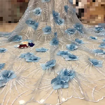 

3D Appliqued lace French Laces Fabrics High Quality Tulle African beads Lace Fabric For Wedding NigerianTulle lace xc15-24